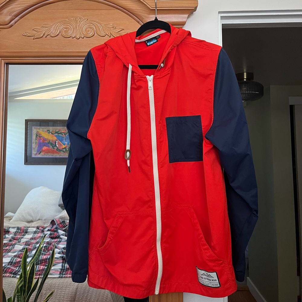 Kavu Orange and Navy Hooded Windbreaker